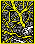 Bold Yellow Abstract Branching Geometric Rug