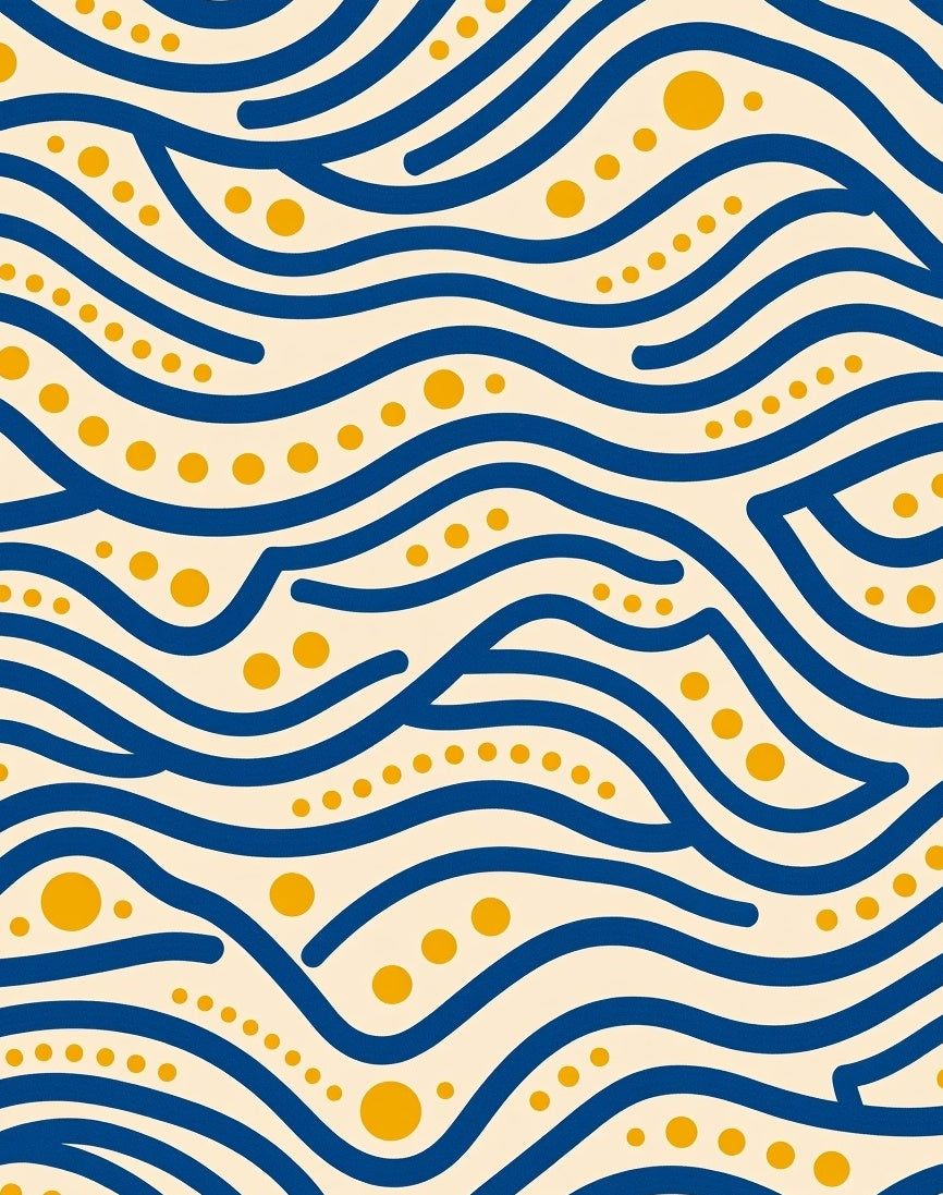 Navy Blue Golden Wave Dots Rug