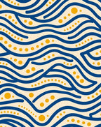 Navy Blue Golden Wave Dots Rug