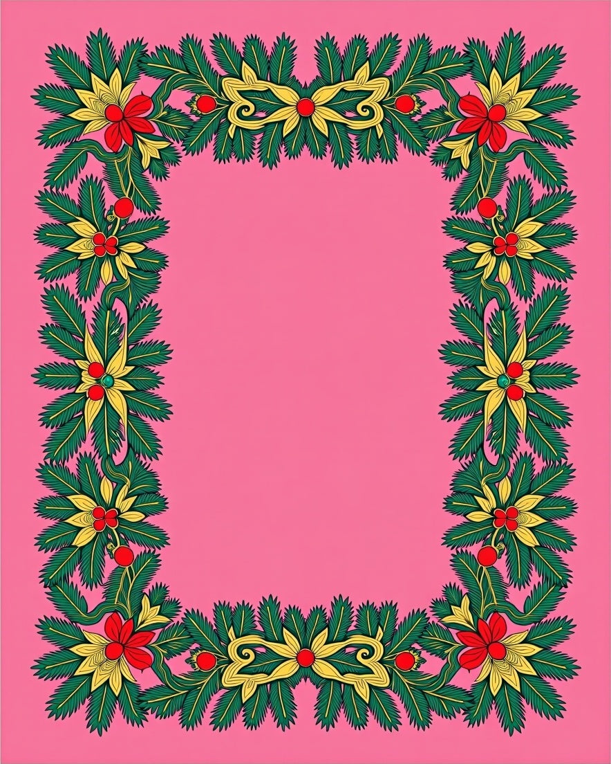 Festive Red Yellow Green Floral Border Rug