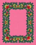 Festive Red Yellow Green Floral Border Rug