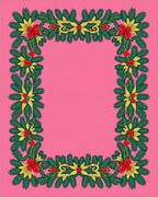 Festive Red Yellow Green Floral Border Rug