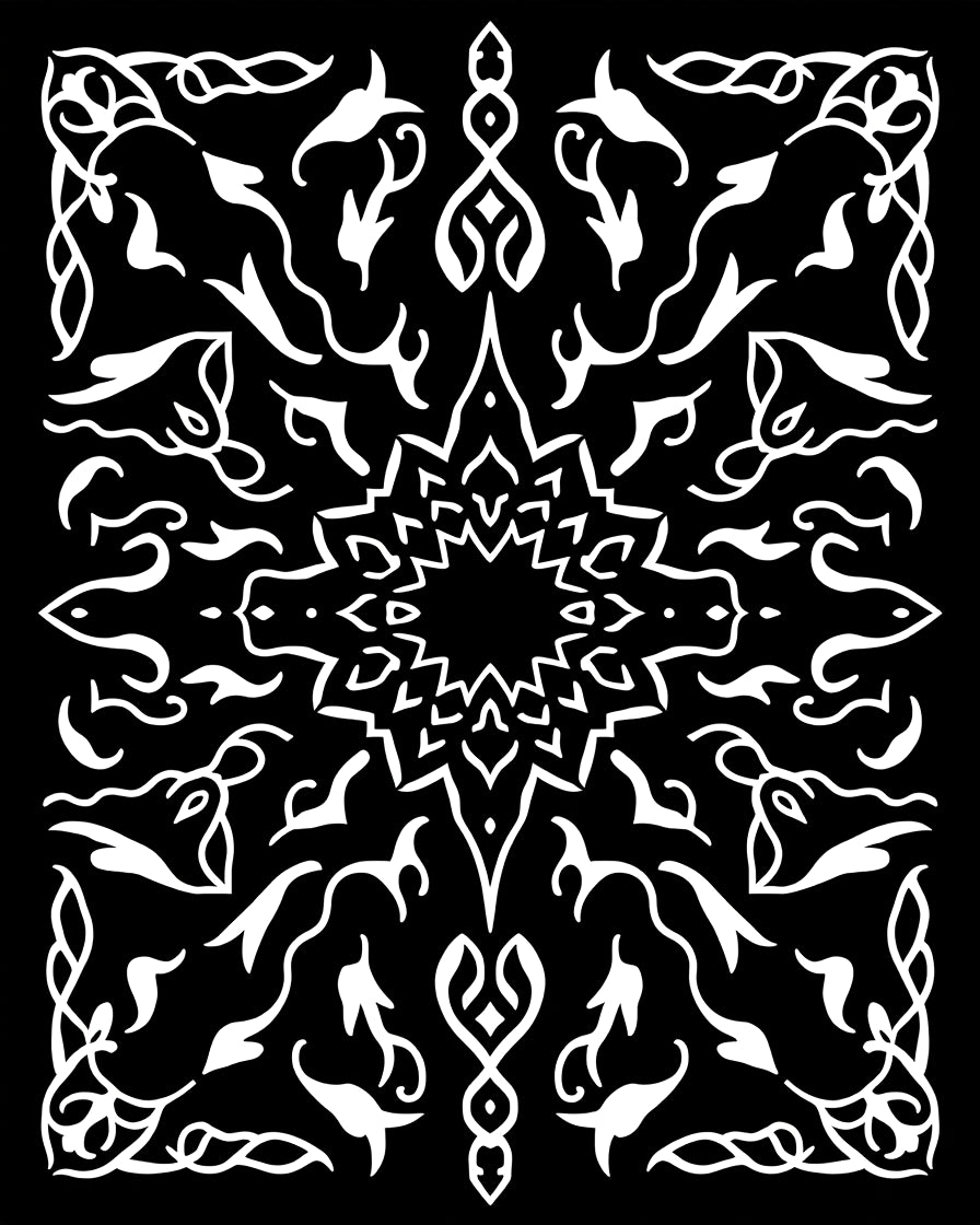 White Abstract Floral Mandala Rug