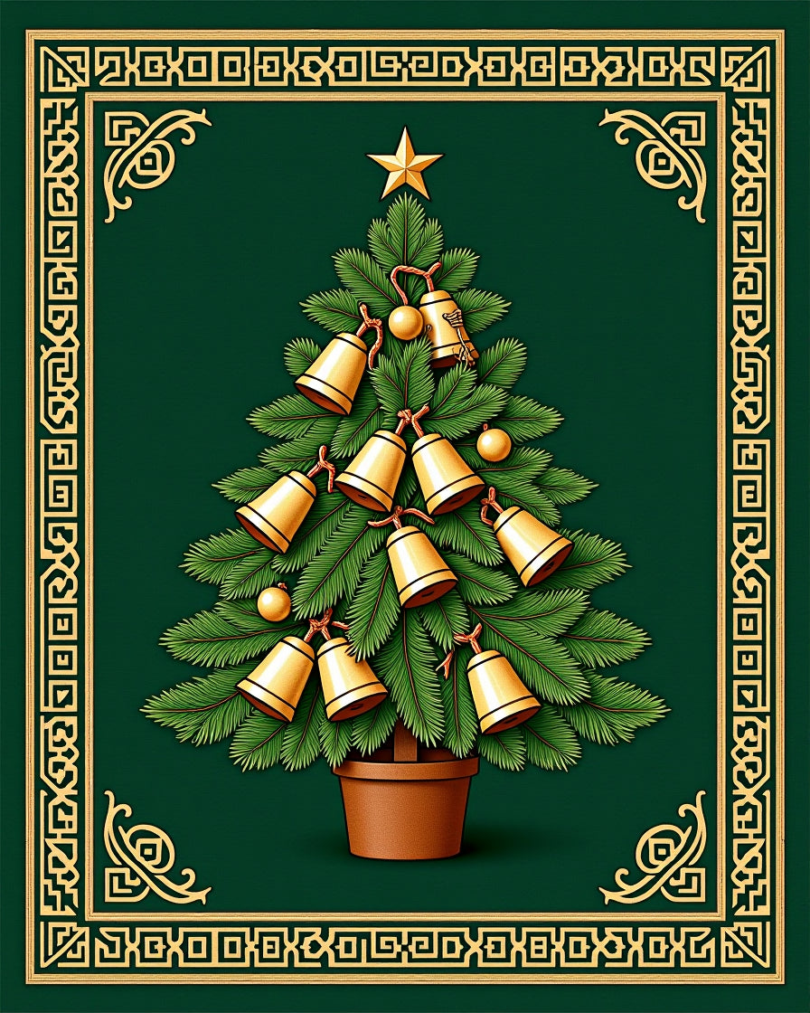 Golden Bells Christmas Tree Border Rug