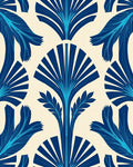 Art Deco Blue Palm Leaf Repeat Rug