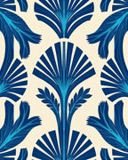 Art Deco Blue Palm Leaf Repeat Rug