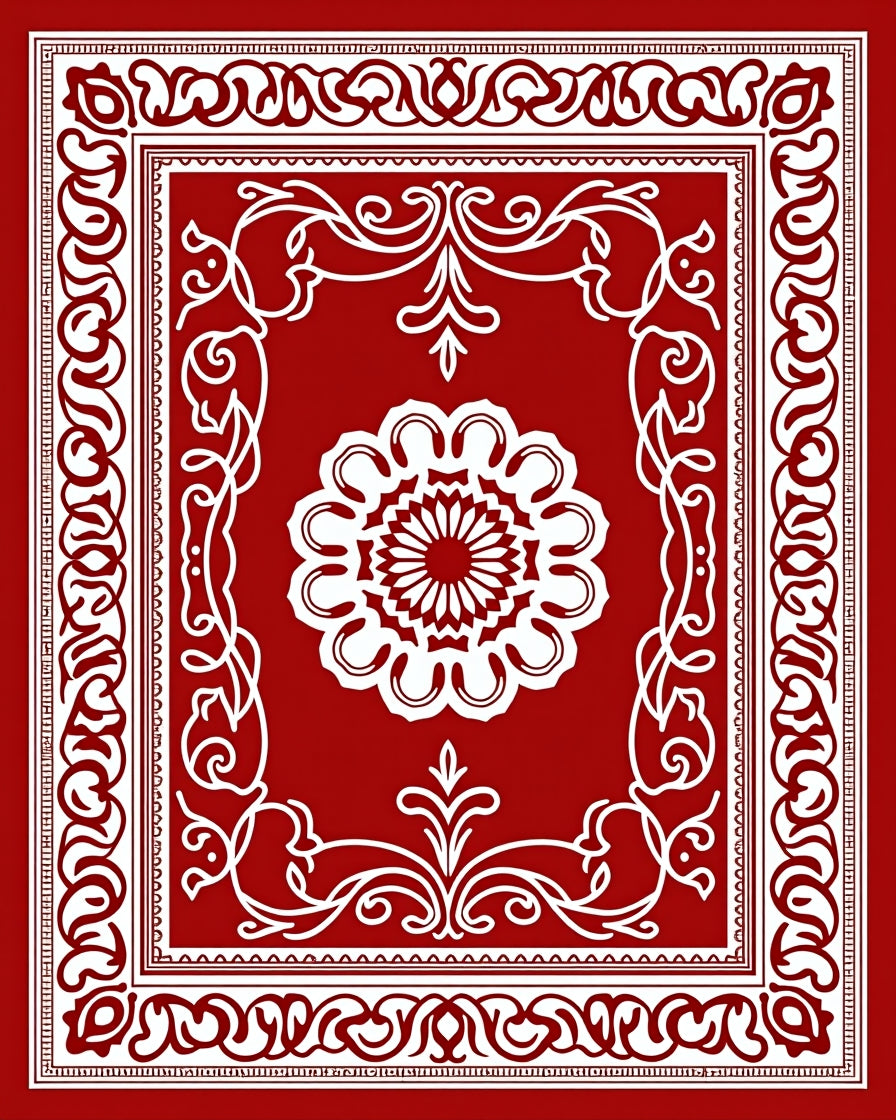 Crimson Medallion Ornamental Frame Rug