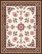 Pink Floral Cream Border Rug
