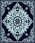 Sky Blue Floral Mandala on Navy Rug