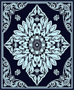 Sky Blue Floral Mandala on Navy Rug