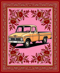Retro Orange Truck Pomegranate Border Rug