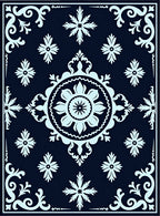 Dark Blue Floral Medallion Mandala Rug