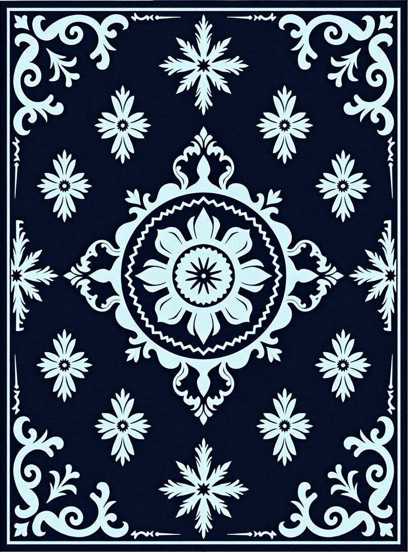 Dark Blue Floral Medallion Mandala Rug