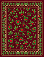 Crimson Green Berry Vine Border Rug
