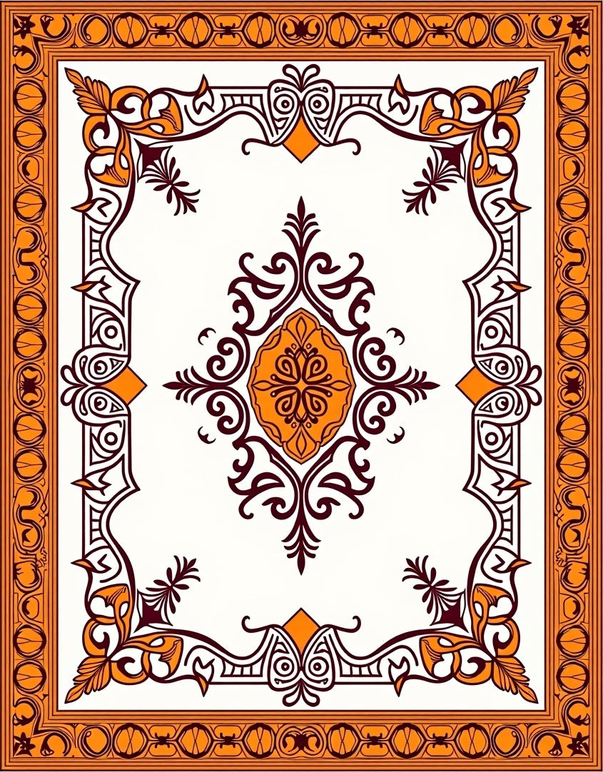 Orange And Burgundy Medallion Border Rug