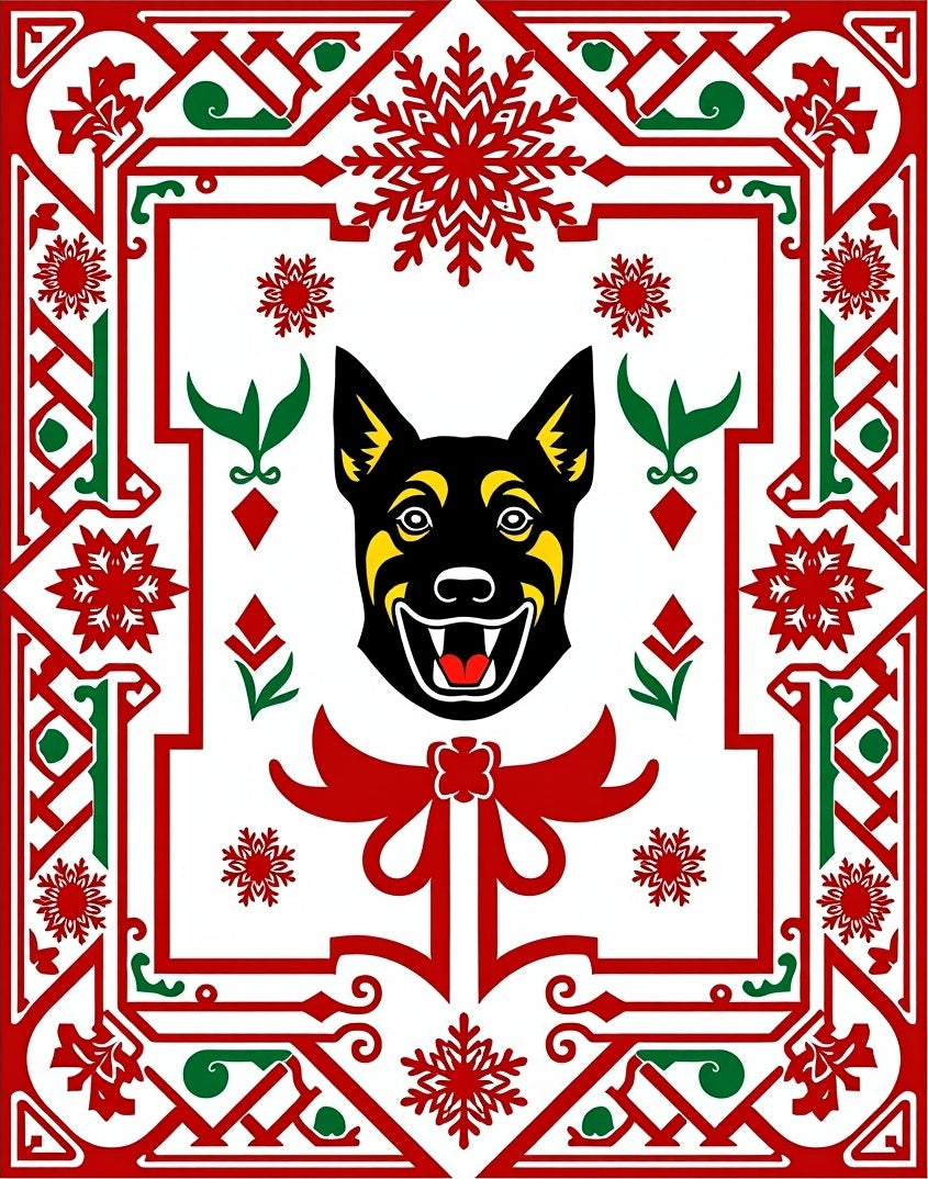 Joyful Dog Snowflake Holiday Border Rug