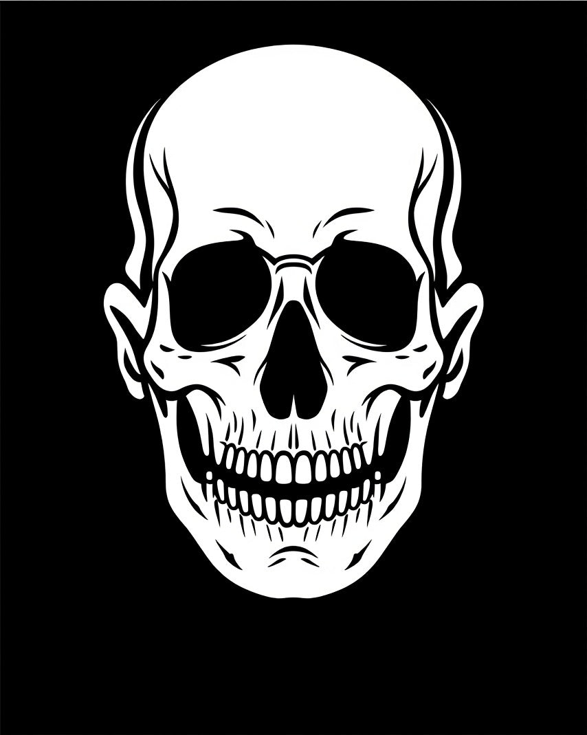 Bold White Skull Black Background Rug