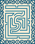 Retro Teal Maze Border Rectangle Rug