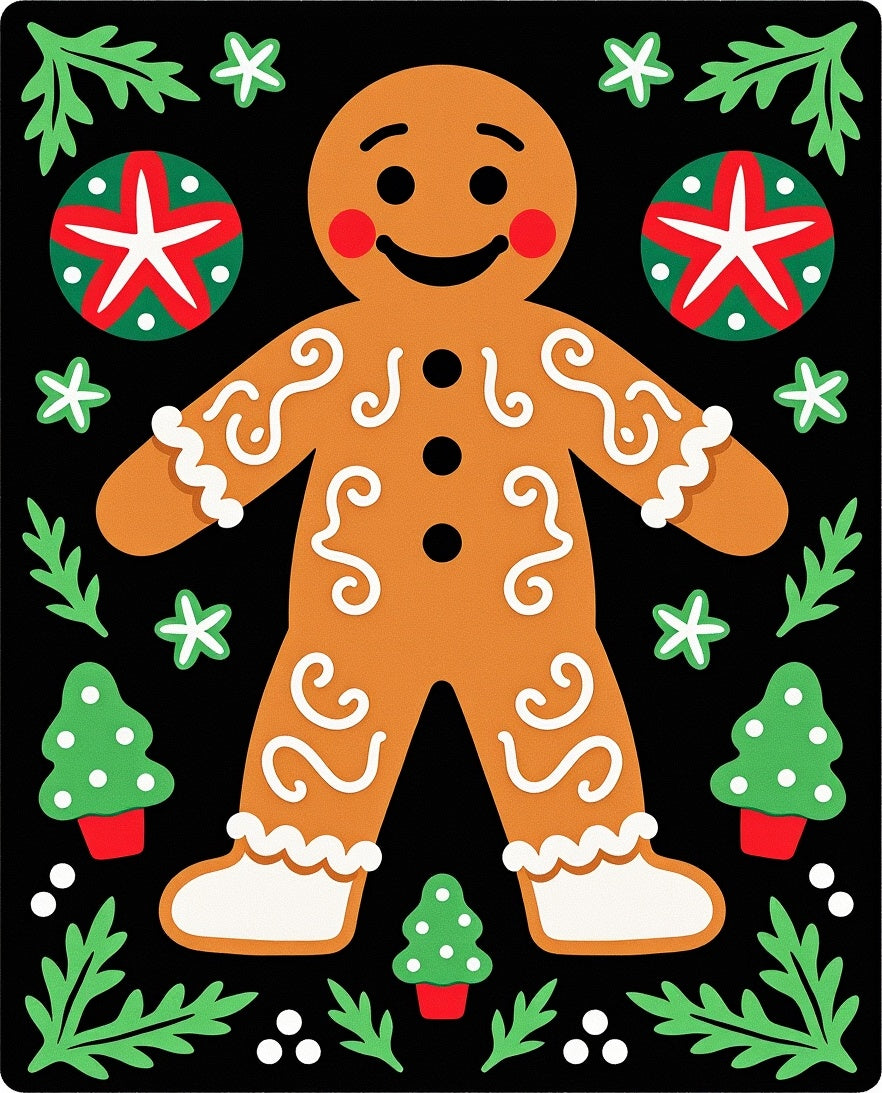 Cheerful Gingerbread Man Christmas Trees Rug