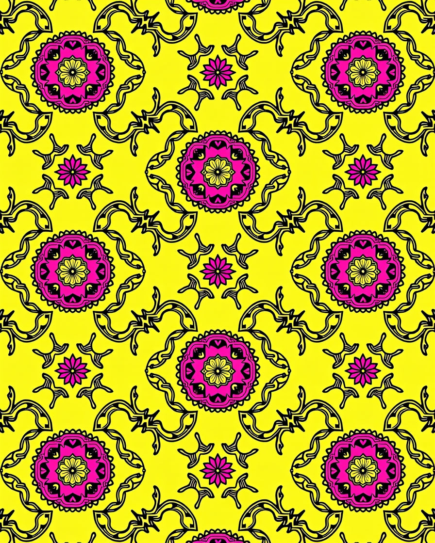 Vibrant Yellow Pink Medallion Art Rug