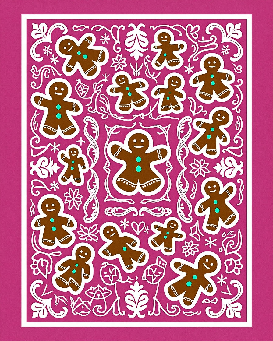 Pink Gingerbread Man Floral Ornament Rug