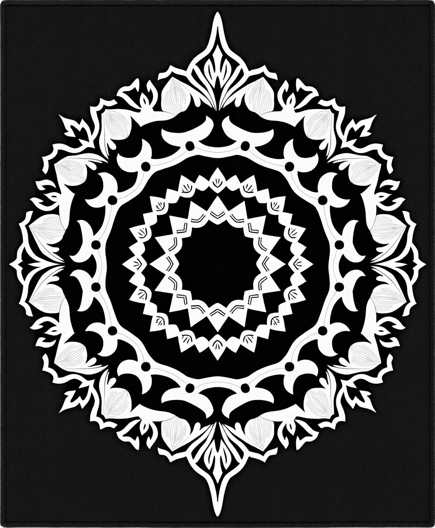 Monochromatic Intricate Floral Mandala Rug