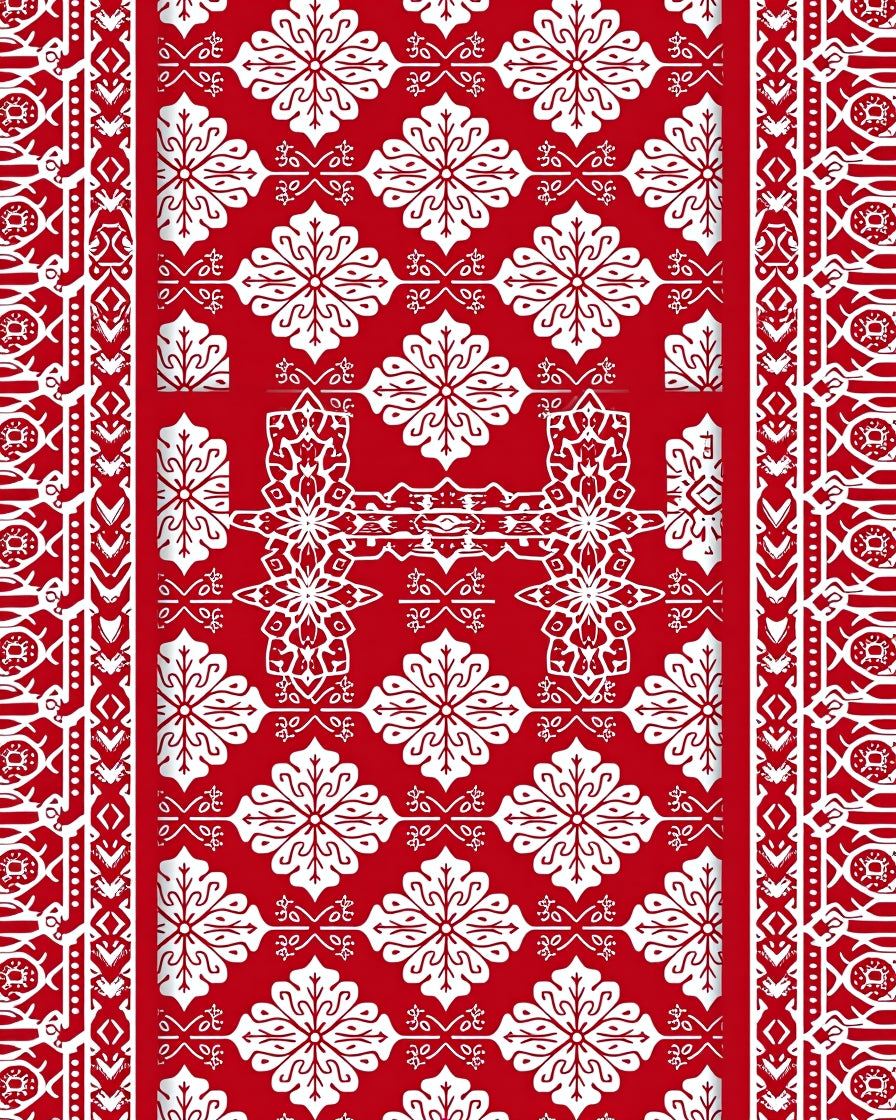 Crimson White Floral Bordered Rug