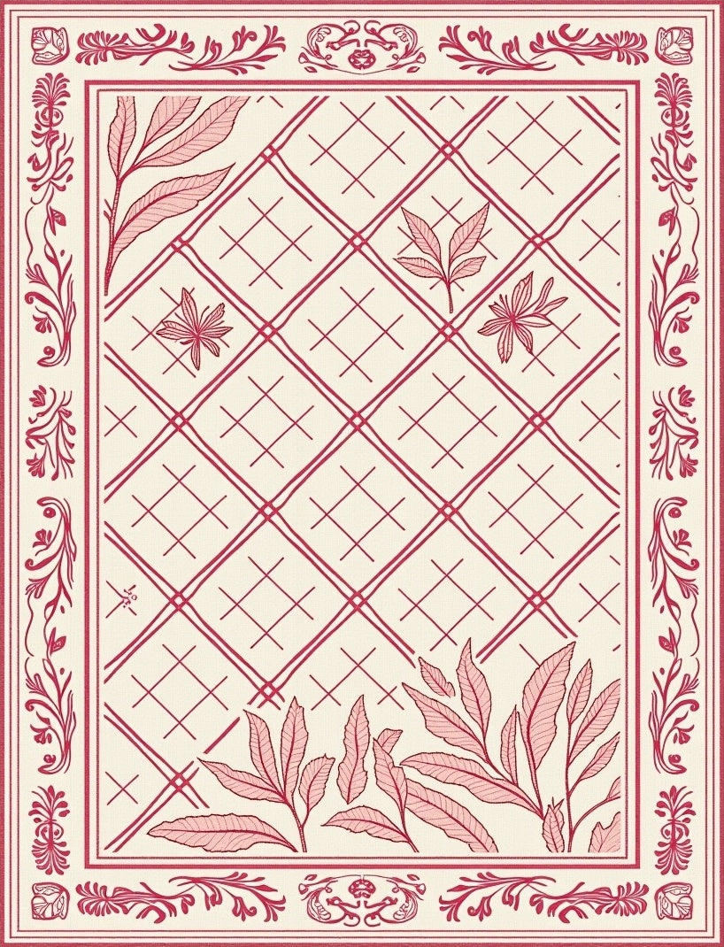 Crimson Garden Lattice Border Rug