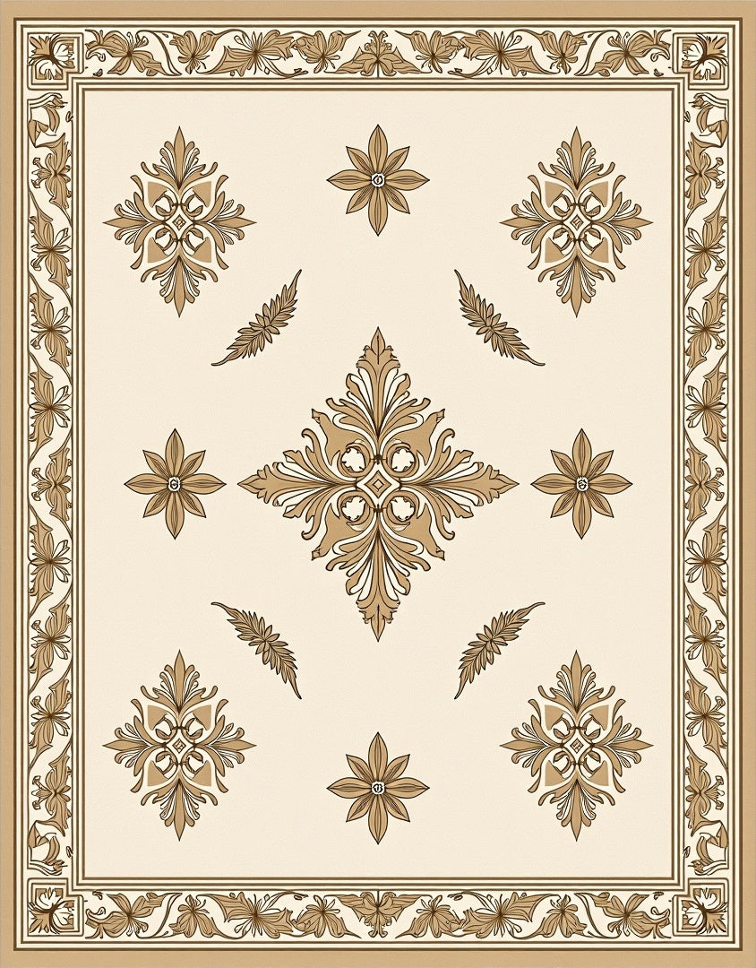 Classic Beige Floral Medallion Border Rug
