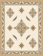 Classic Beige Floral Medallion Border Rug