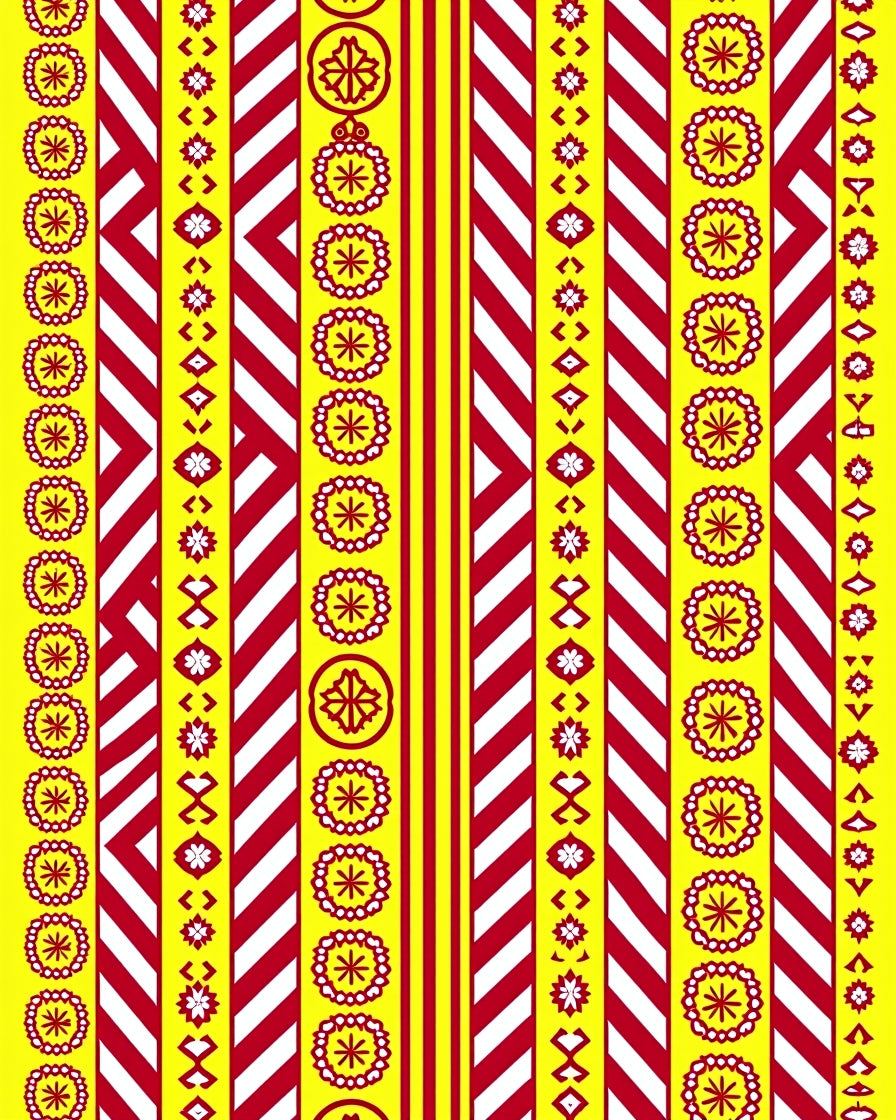 Vibrant Yellow Red Medallion Stripe Rug