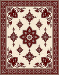 Rich Crimson Geometric Bloom Border Rug