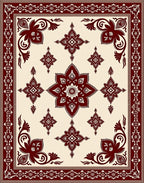 Rich Crimson Geometric Bloom Border Rug