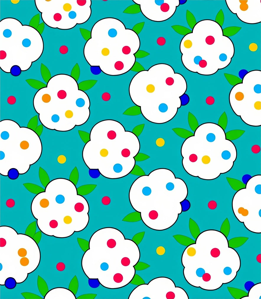 White Blossom Polka Dot Teal Rug
