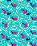 Playful Pink Blue Whimsical Fish Waves Rug