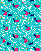 Playful Pink Blue Whimsical Fish Waves Rug