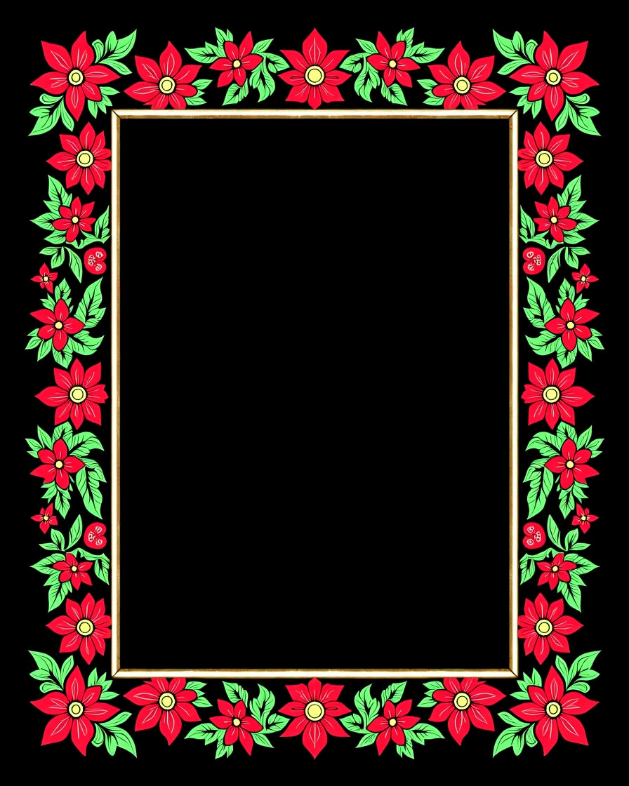 Red Floral Border Emerald Leaves Rug