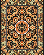 Orange Black Floral Medallion Rug