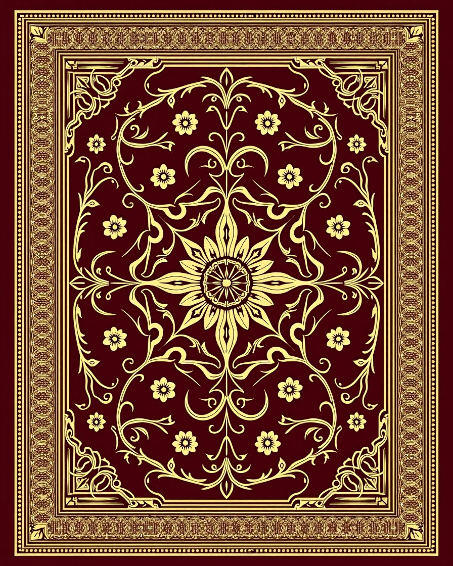 Crimson Golden Floral Vines Rug