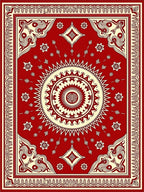 Bold Red Sunburst Medallion Rug