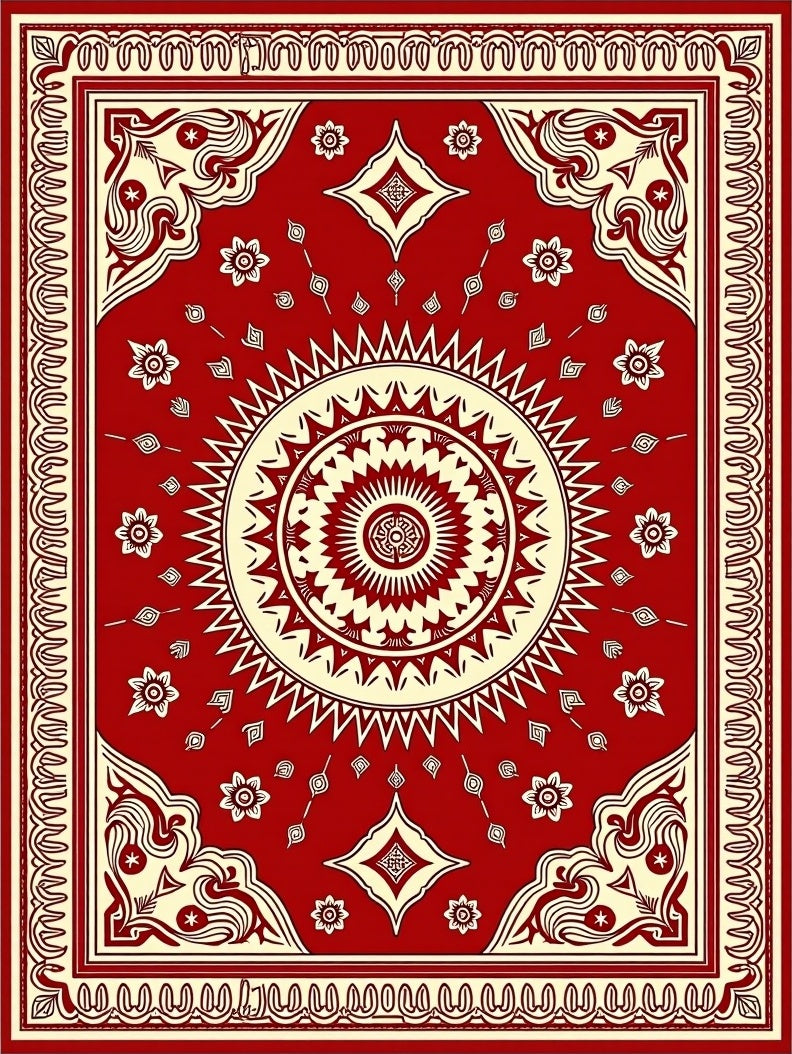 Bold Red Sunburst Medallion Rug