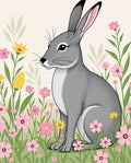 Whimsical Gray Rabbit Meadow Garden Rug