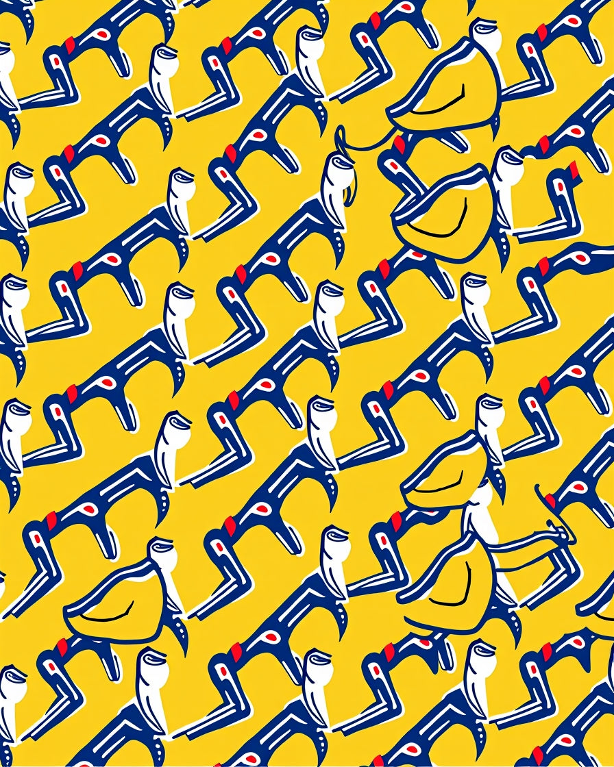 Yellow Blue Red Figural Abstract Rug