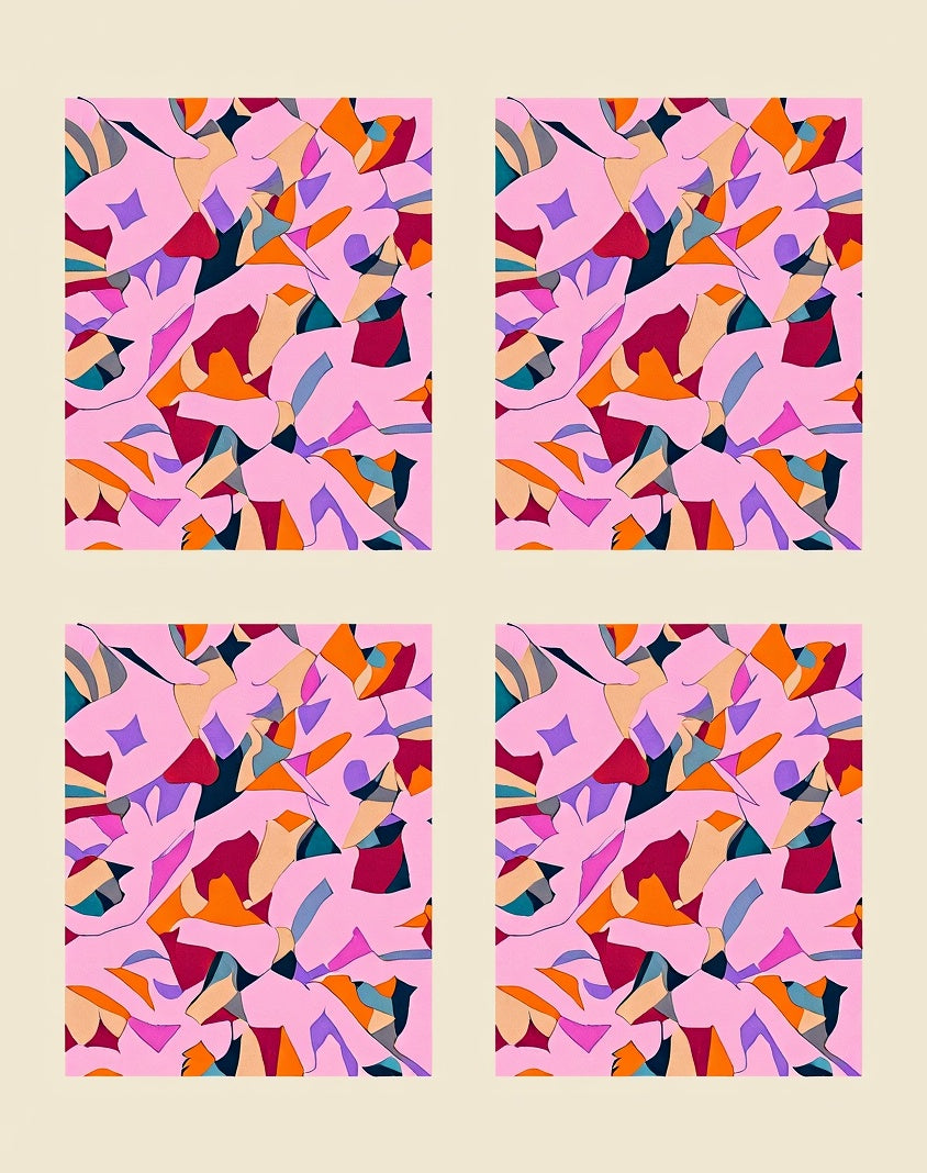 Abstract Pink Patchwork Shapes Rug