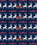 White Reindeer Sleigh Navy Blue Holiday Rug