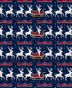 White Reindeer Sleigh Navy Blue Holiday Rug