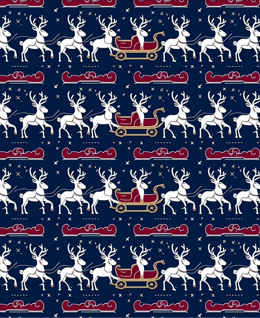 White Reindeer Sleigh Navy Blue Holiday Rug