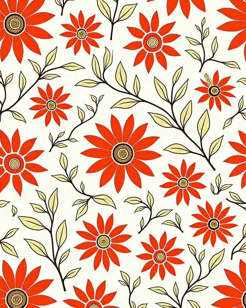 Vibrant Red Floral Foliage Scatter Rug