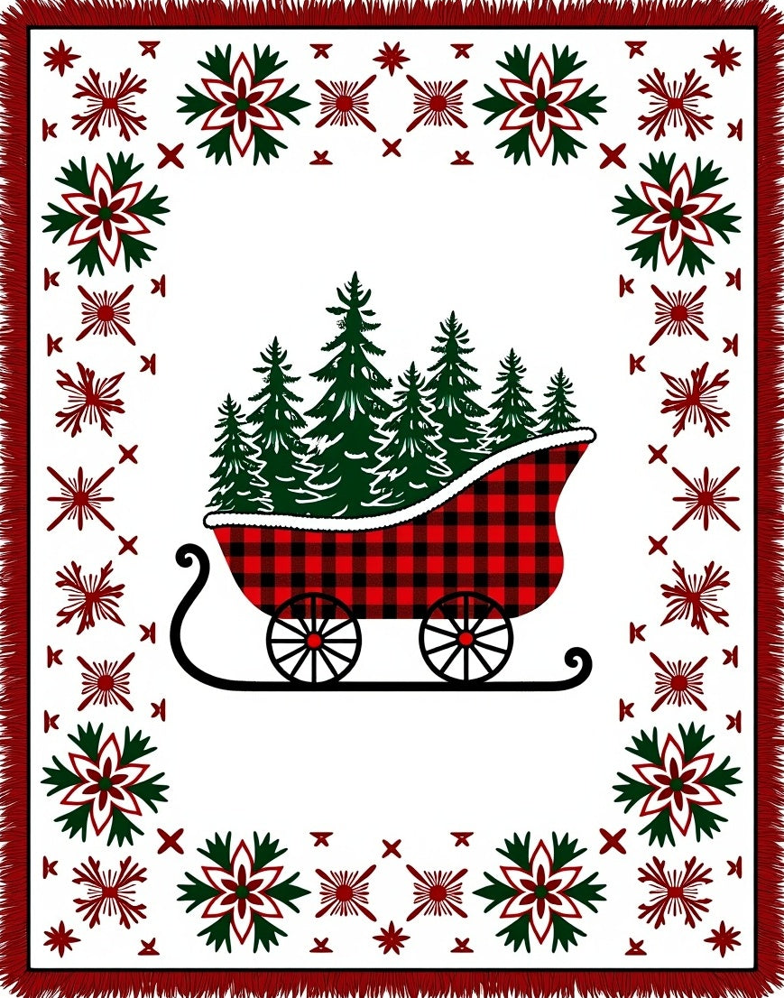Red Buffalo Plaid Sleigh Evergreen Trees Rug