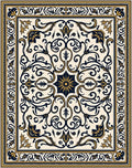 Cream Navy Gold Ornate Floral Medallion Rug